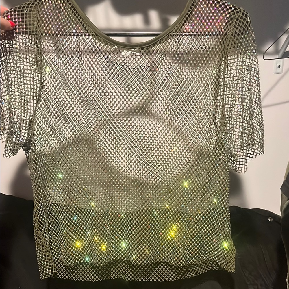 Mesh Green Sparkle Top